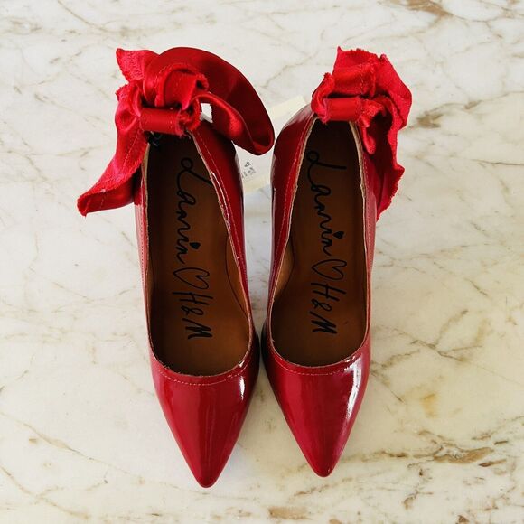 2010 LANVIN x H&M Red Patent Leather Ribbon Rhinestone Heel Pumps - EUR 37 /US 6 - Picture 2 of 11